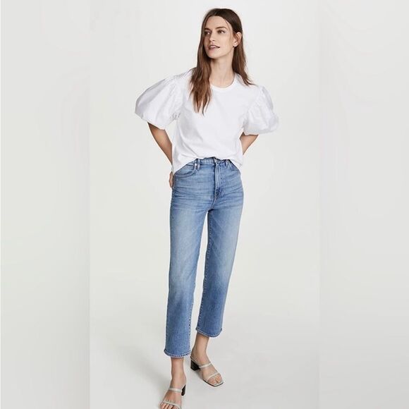 A.L.C. Cassandra Puff Ballon Short Sleeve Cotton White Relaxed Top M - Picture 1 of 16